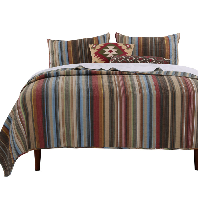 Durango Twin Blue Cotton Reversible Quilt Set with Throw Pillows