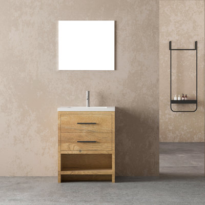 Lucca 24 po L x 19 po P 2 tiroirs Meuble-lavabo autoportant avec évier simple et Comptoir en Polymarbre blanc