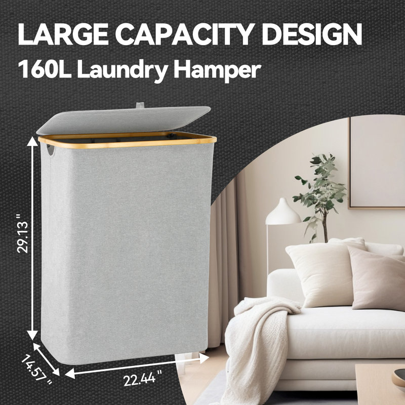 Panier à linge en tissu avec poignées, Beige, H 29,13 po x l 22,44 po x P 14,57 po