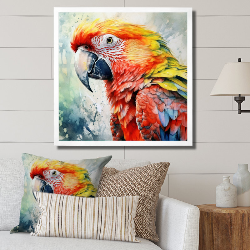 Perroquet tropical au paradis II - impressions sur toile de perroquet, H 24 po x l 24 po x P 1 po, Cadre simple blanc
