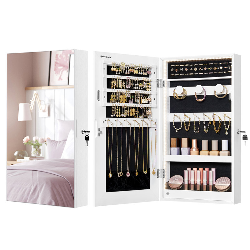 Armoire à bijoux avec miroir à suspendre, Blanc