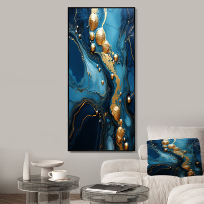 Or et saphir bleu marbré mosaïque III - impression d'art abstrait mural