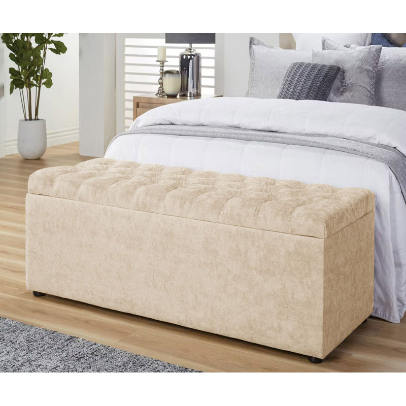 Chesterfield Standard Storage Ottoman Box in Naples Velvet – Tufted Upholstered End of Bed Bench with Legs – Multifunctional Ottoman Bench for Bedroom, Entryway, Living room