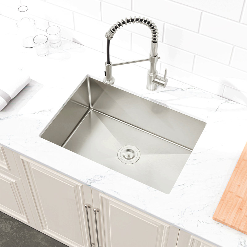 Stainless Steel Kitchen Sink, Single Bowl, Undermount Handmade Sink In Brushed Nickel, With Us Standard Drain And Hook