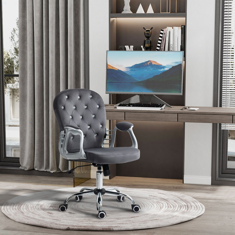 Chaise de bureau en velours avec accoudoirs rembourrés, Polyester gris foncé