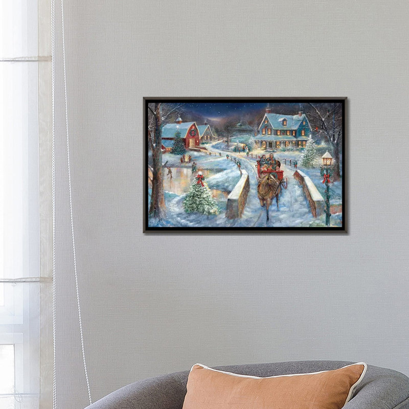 «Evening Sleigh Bells» par Ruane Manning - reproduction d'art, H 18 po x l 26 po x P 1,5 po, Toile avec cadre gris, Aucun mat