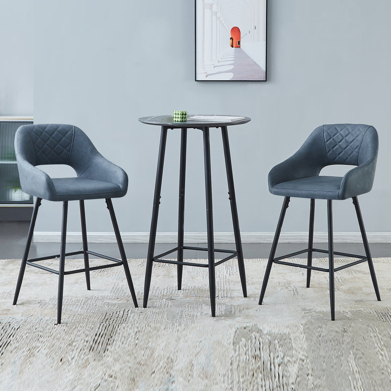 Upholstered Counter Stool with Metal Frame, Blue Gray