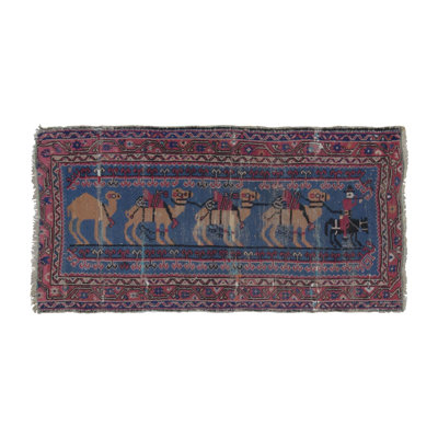 Vintage Anatolian Rug With Sparta Camel Design In Blue And Gold - Rug & Kilim