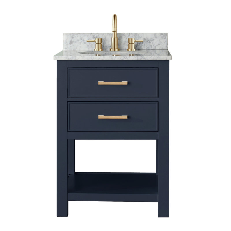 Brooks 25'' W Single Vanity, Carrera White Marble, Navy Blue
