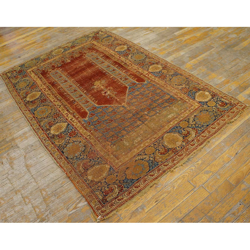 Rustic Tribal Antique Mid 18th Century Turkish Islamic Ghiordes Prayer Design Rug