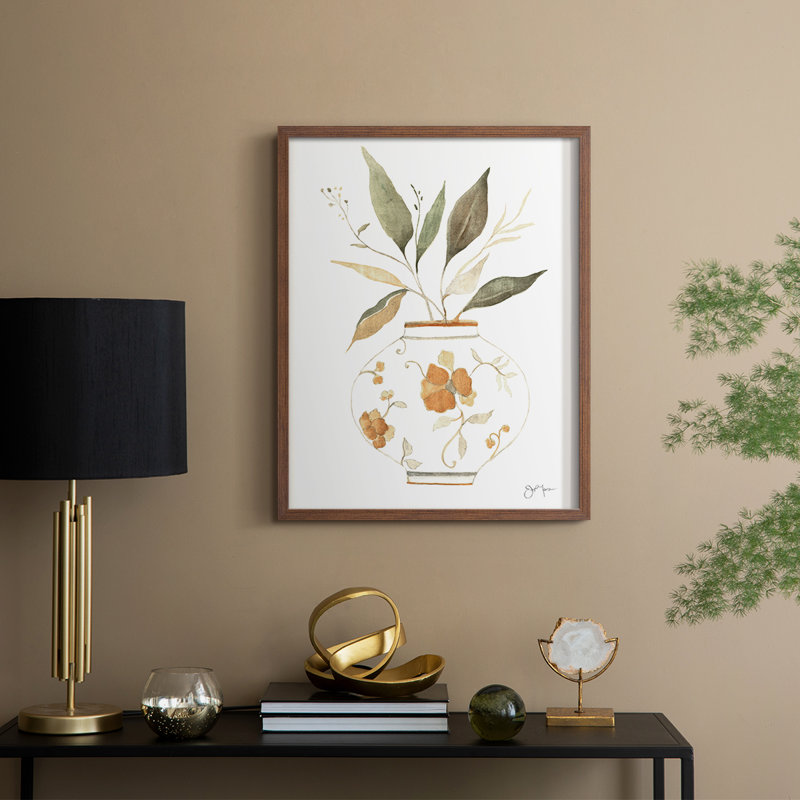 «Neutral Floral II», reproduction encadrée - bois massif, H 11 po x l 9 po, Noyer