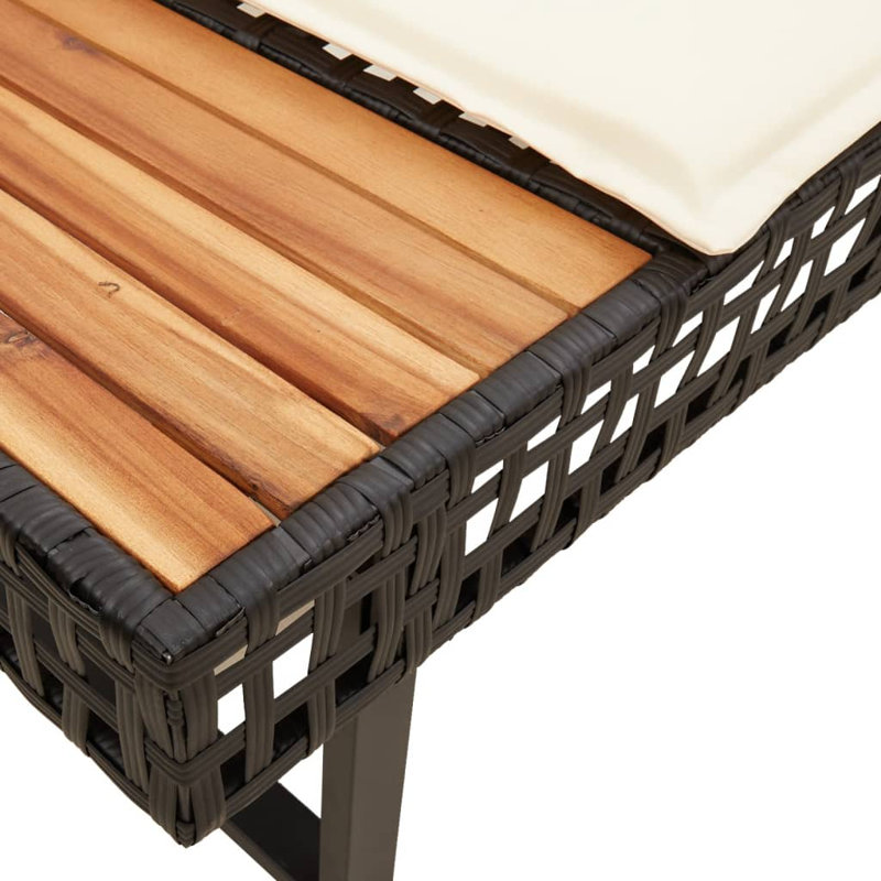 Canapé de patio avec coussins en forme de L en rotin de poly et acacia, Blanc, crème, Noir, noir, noir, noir