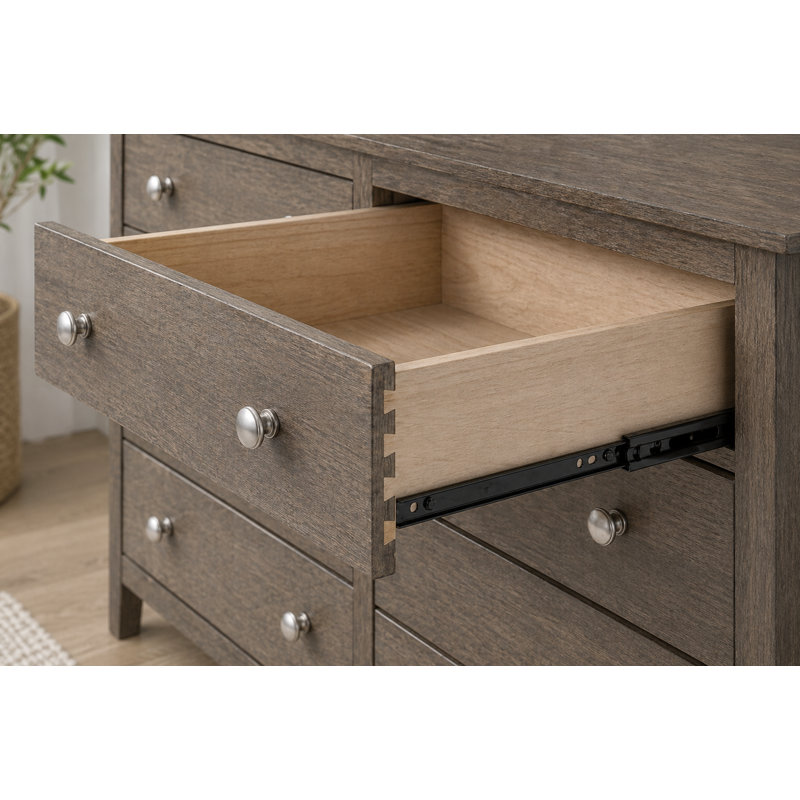 Commode double en bois massif à 8 tiroirs 59,5 po Fitz, Gris