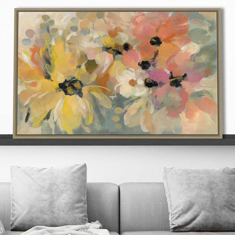 Lit de fleurs June - peinture, Cadre flottant champagne, H 31,5 po x l 51,5 po x P 2 po