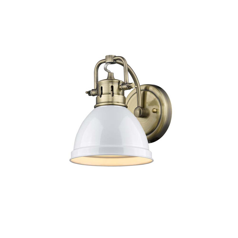 Applique murale 1 lumière pour salle de bain Calico, Laiton vieilli, Blanc