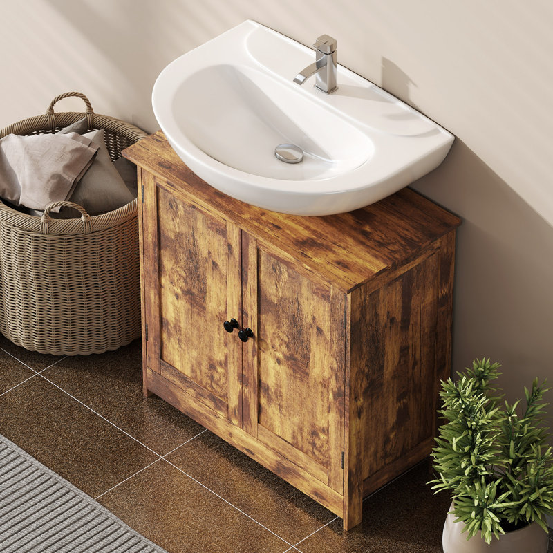 Armoire de salle de bain sous le lavabo avec 2 portes et tablette réglable, brun rustique