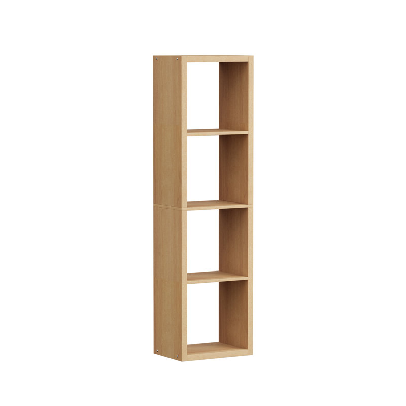 Modern Engineering Timber 4-Tier Open Storage Bookcases, Narrow Single-Column Shelving Unit, Freestanding Display Bookcase for Living Room Bedroom Home Office