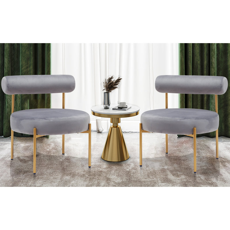 Ensemble de 2 chaises d'appoint de 23,6 po de largeur, Or, Similicuir gris