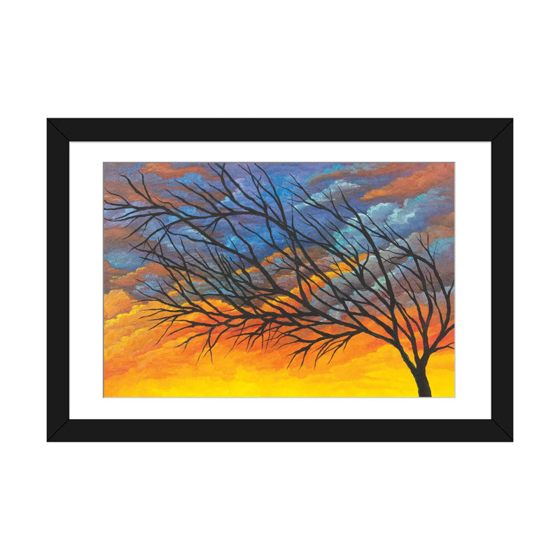 « crépuscule tree », reproduction d’impression sur toile, H 24 po x l 32 po x P 1 po, Papier d'art encadré noir, Blanc