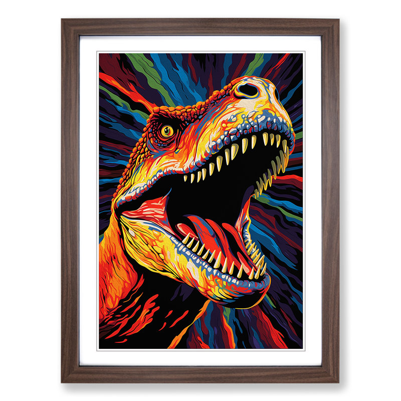 Tyrannosaurus Rex Op - Single Picture Frame Print on Wood, 46cm H x 34cm W x 2cm D, Walnut