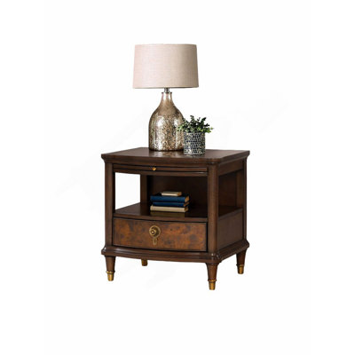 Modern Style 1pc End Table Gold Legs And Round Knobs Pull Out Tray Dark Cherry Finish Primary Living Room