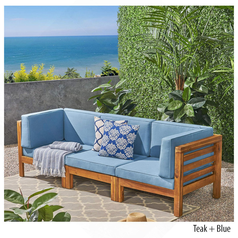 3-PIECE SOFA SET, BLUE, Blue, Wood