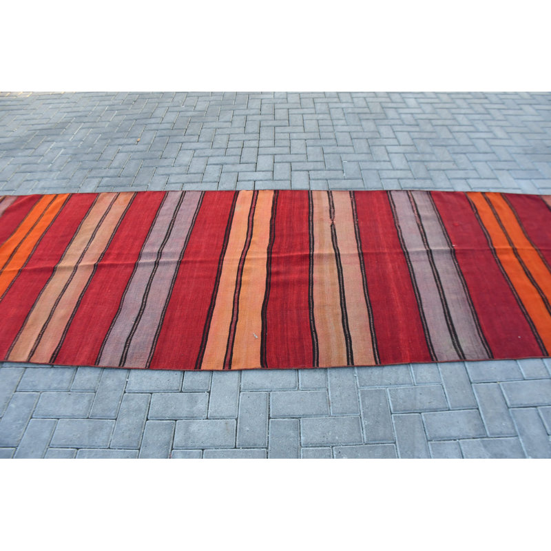 Tapis turc rayé fabriqué à la main dans des tons de terre éclatants pour une décoration intérieure unique rouge / orange