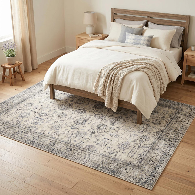 Vintage Boho Washable Area Rug for Home and Office, Beige, Rectangle 5' x 7'