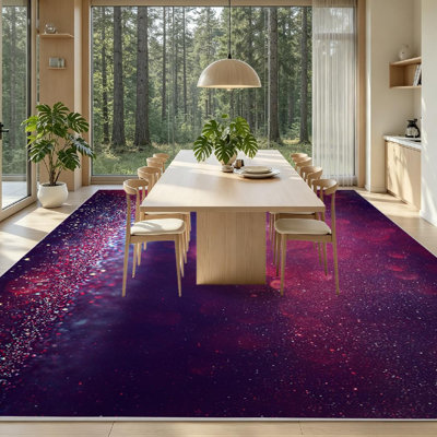 Tapis d'intérieur violet lavable à la machine, à paillettes rouges vintage