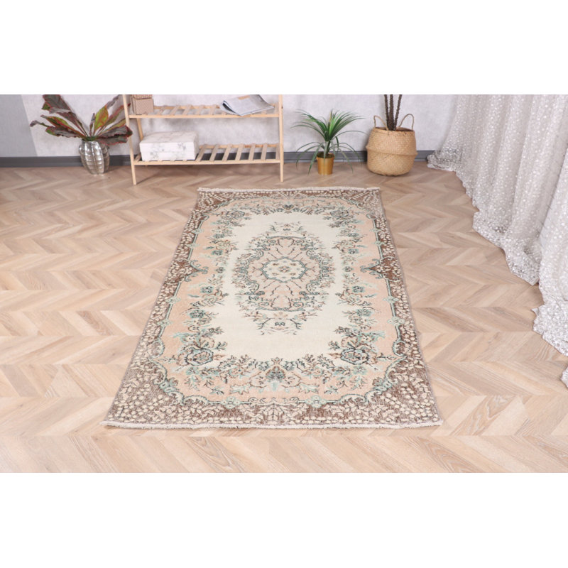 Élégant tapis turc Oushak rétro beige pour un style bohème antique authentique
