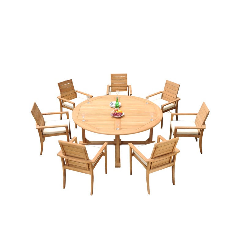 Algrave Round 8 - Person 72" Long Teak Dining Set, 8 Pieces: Table, 7 Chairs