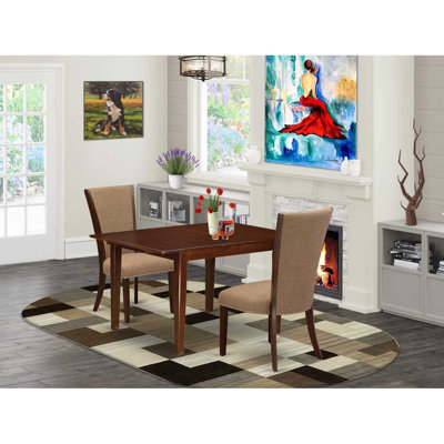 3-Piece Mahogany Finish Rectangular Solid Wood Top With Butterfly Leaf Dining Table Set