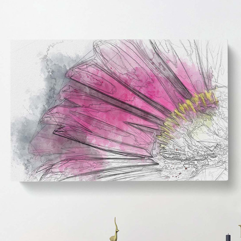 Bright Pink Gerbera Flower in Abstract - Wrapped Canvas, 50cm H x 76cm W x 3cm D