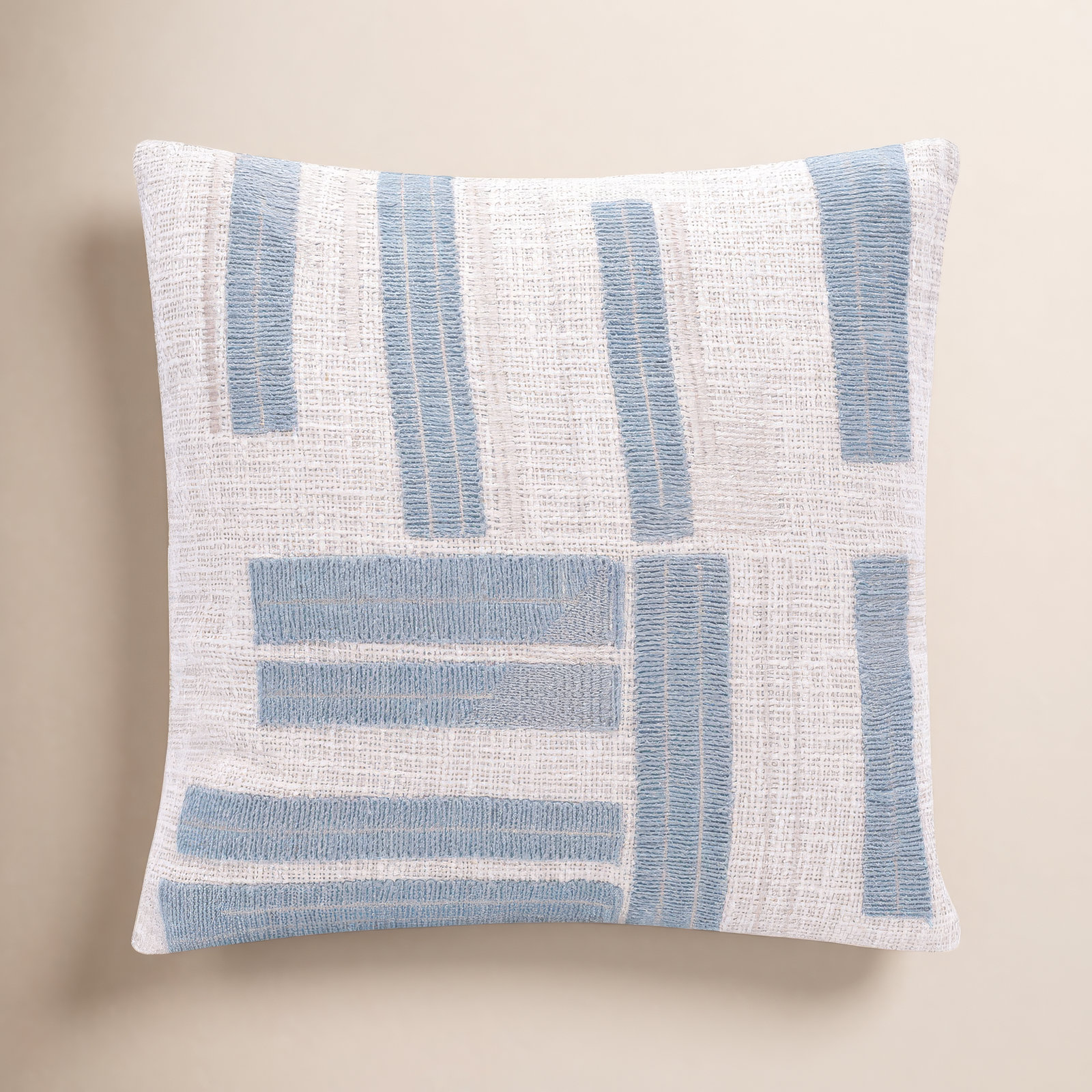 Malachy 20" x 20" Embroidered Cotton Pillow Cover, Light Blue, Down