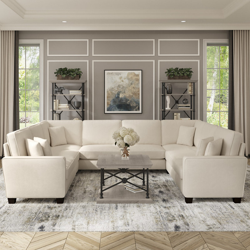 Alitza Upholstered U-Shaped Sectional Symmetrical, Cream, 36" H x 113" W x 87" D