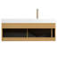 Meuble-lavabo flottant 48 po avec comptoir en pierre frittée blanche, vasque encastrée en céramique, armoire de contreplaqué ultra-mince en grille, enseigne alimentée par capteur à tiroirs, plateau pré-assemblé, lavabo, activé-130598178