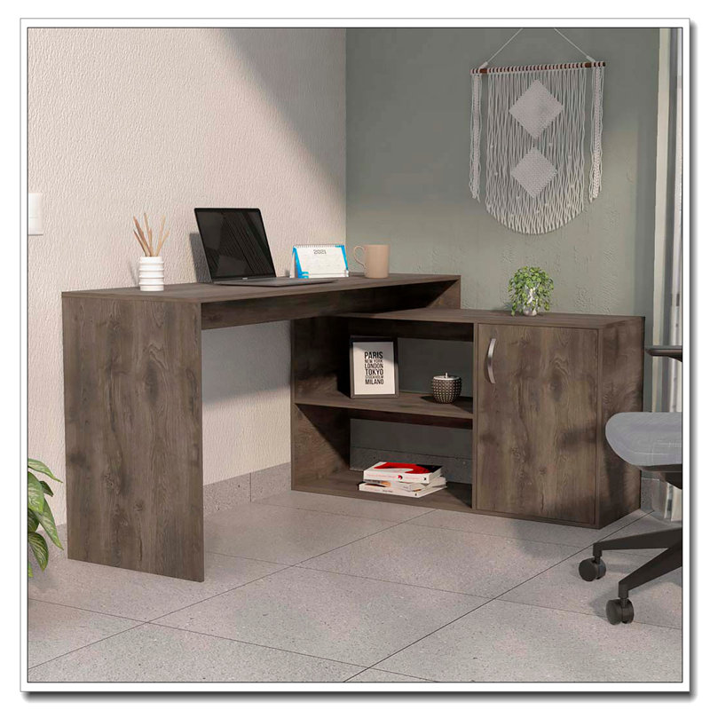 Bureau d'écriture en L Ridley à 2 tablettes Ridley - brun foncé, Marron foncé