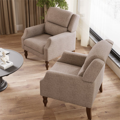 Fauteuil à oreilles rembourré Mid-Century avec pieds en bois massif See More Alcott Hill®