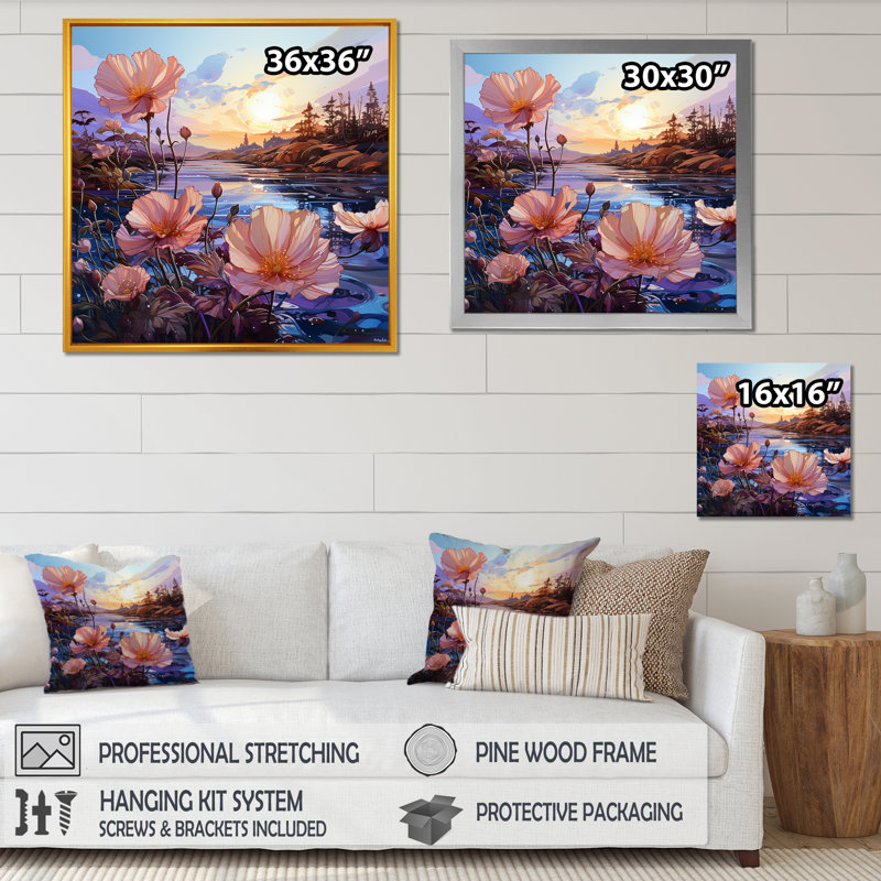 «Pink Morning Glory», art liquide sur fond de fleurs II sur toile, Toile tendue, H 24 po x l 24 po x P 1 po