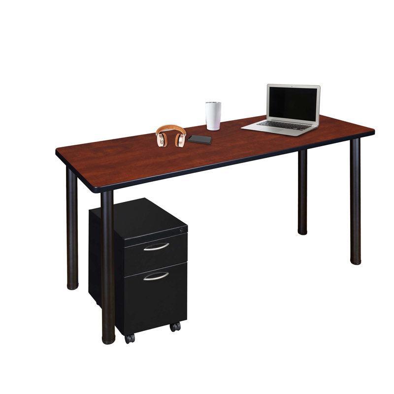 Regency Kee Mobile Desk with Storage, 29" H x 48" W x 24" D, Cherry/Black