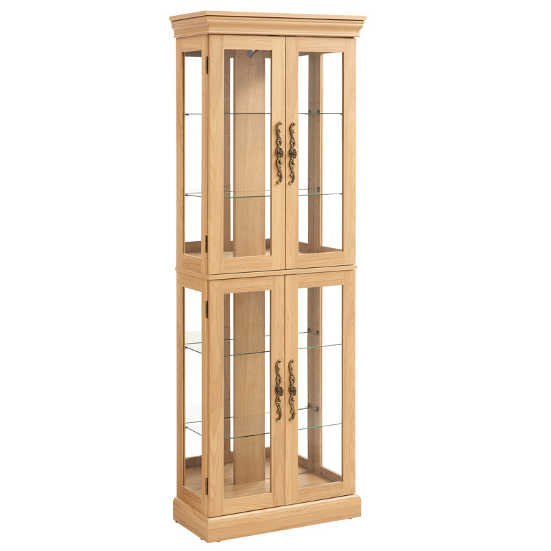 Carpentier Adjustable Shelves Lighted Storage Cabinet - Oak Vintage-Style Showcase