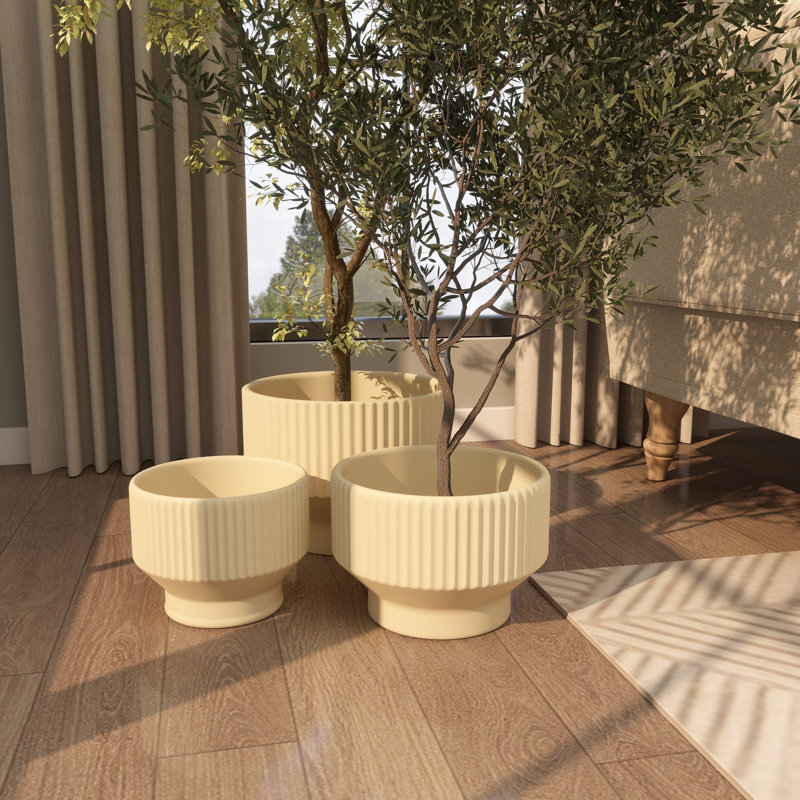 Destina 3-Piece Ceramic Pot Planter Set, Cream