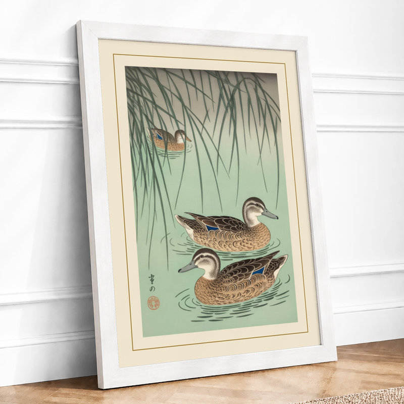 Ducks Beneath Willow Japandi - Framed Print, A2 - 59.4 x 42.0 cm, White