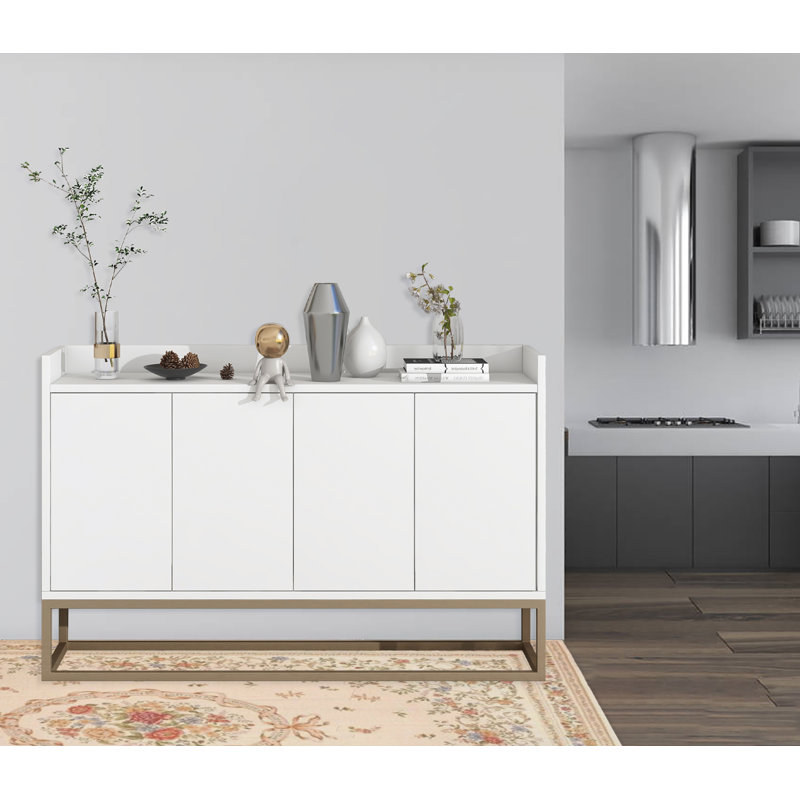 Buffet de 47,2 po avec comptoir ouvert et armoire de rangement réglable et fonctionnelle Fermont, Blanc