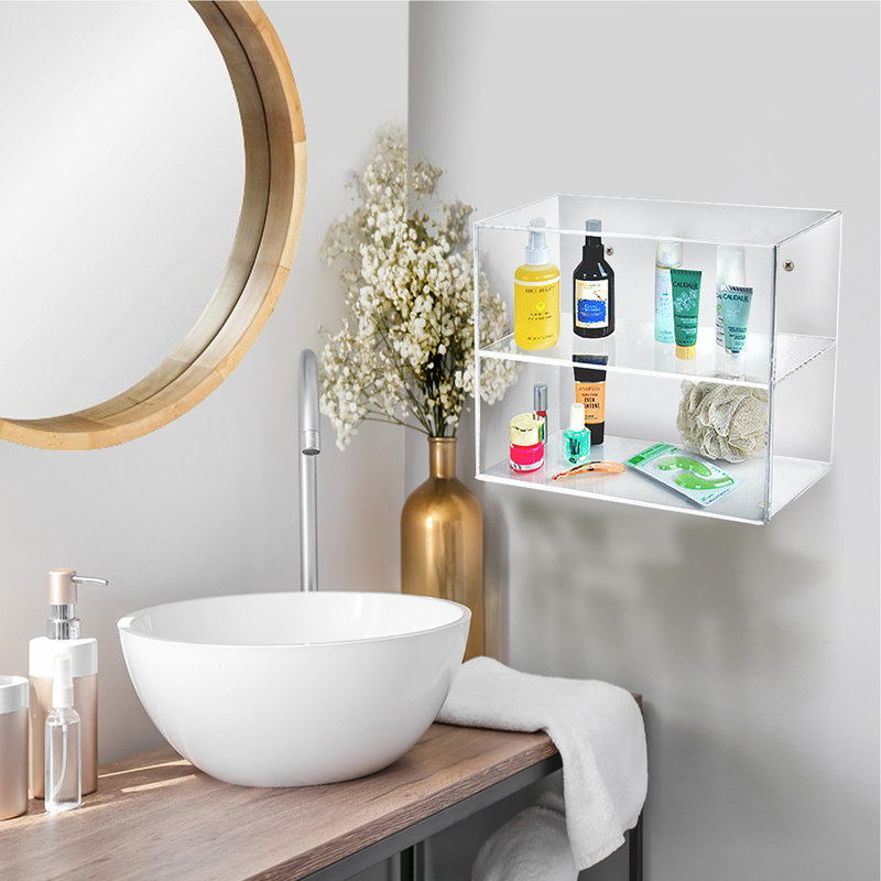 Azar Displays Acrylic Countertop Open Case 14" Wide with One Non-Removable Shelf and Wall Hanging Holes
