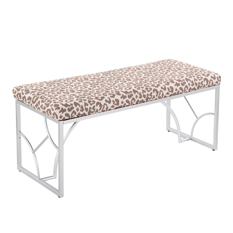 Zeveren Polyester Blend Upholstered Bench, Silver/Beige Leopard