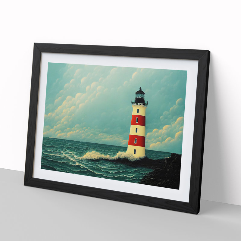 Imaginative Lighthouse - Single Picture Frame Print, 46cm H x 64cm W x 2cm D, Black