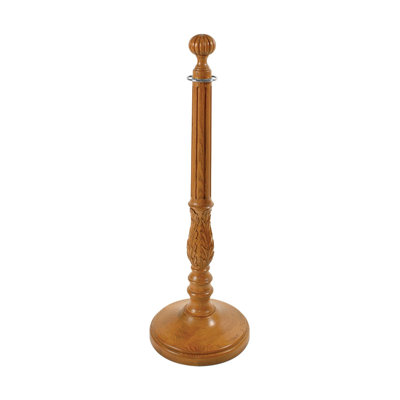 41" High Medium English Solid Red Oak Organic Blossom Top Elegant Lined Shaft Plain Round Base With Chrome Ring Stanchion