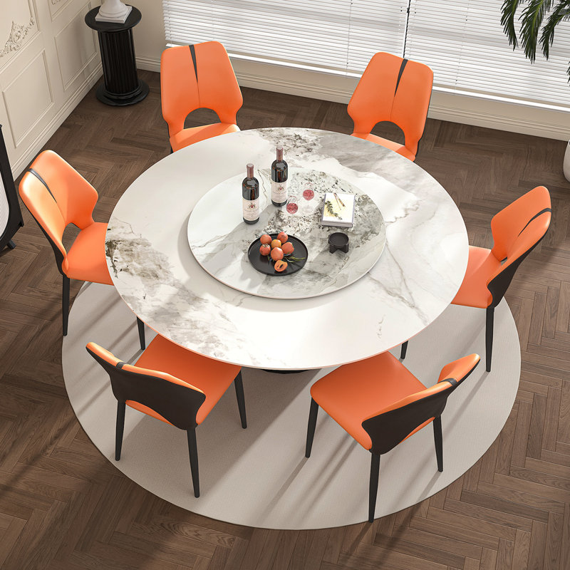 Table de salle à manger ronde, table de salle à manger en pierre frittée avec base conique en acier inoxydable, table de salle à manger robuste pour la salle à manger de cuisine (avec chaises)