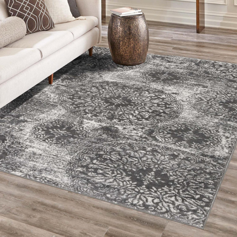 Tapis floral Brandt, Carré 8 pi, Grey